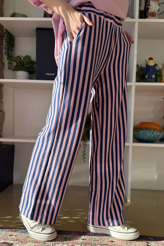 Shoreditch Stripe Lounge Flare Trouser Navy & Sweetpea 